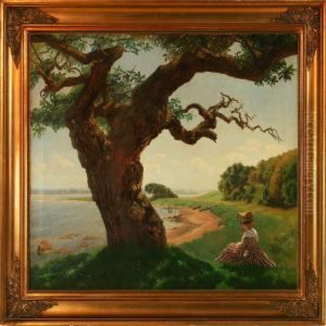 Coastal Scenewith A Young Girl by Hjalmar Matthiesen