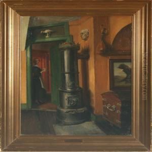 Interior With A Woman In A Doorway by Hjalmar Matthiesen