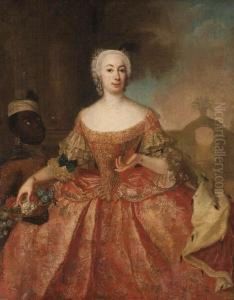 Portrait Of Princess Sophie Friedrich Albertine Of Anhalt, Threequarter Length, Holding A Basket Of Flowers, A Moor Beside