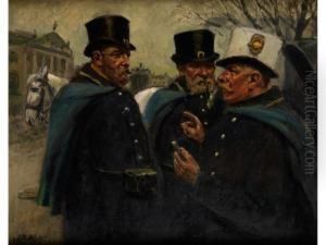 Der Eiserne Gustav Vor Dem Reichstag Mit Zwei Anderen Droschkenkutschern Im Gesprach