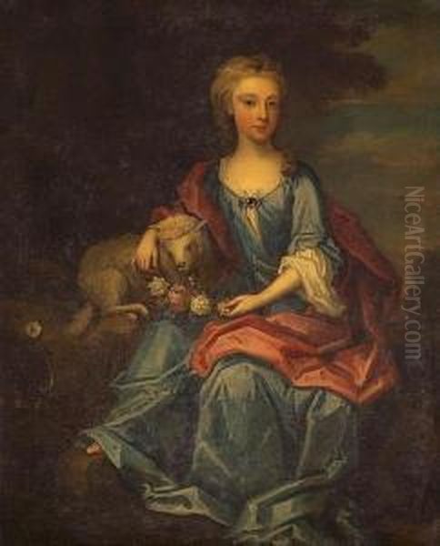 A Portrait Of A Young Boy, Full-length, With A Parrot; And A Companion Portrait Of A Young Girl With A Lamb, Thought To Be The Robinson Children (a Pair) - view 1