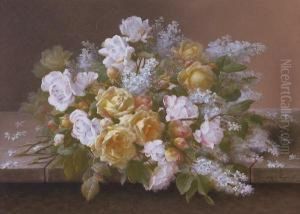 Pink Roses And White Lilacs by Raoul Maucherat de Longpre