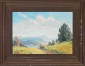 Weite Dunstige Landschaft Mit Blick Zum Wettersteingebirge by Hermann Maurer