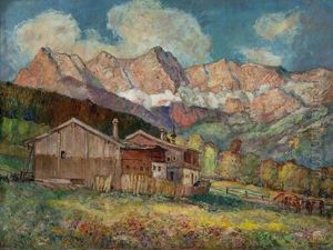 Sommerliche Gebirgslandschaft Mit Bergbauernhaus