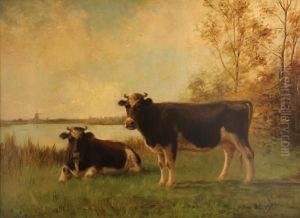 Two Cows By The Water's Edge by Anton Mauve