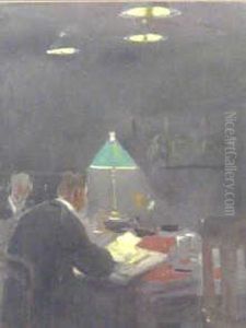 Watercolour On Paper " The Green Lamp " 46 Cm By 36 Cm by Alexander James Mavrogordato
