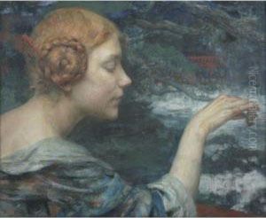 Jeune Fille Rousse Nourrissant Des Cygnes