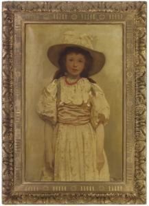 Portrait Of A Girl, Three-quarter-length, In A Yellow Dress, Yellowhat And Red Necklace