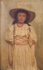 Cream Dress And Coral Necklace by Arthur Dampier May