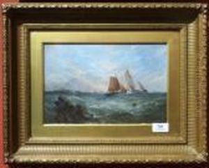 Fishing Boats Off A Coastline In A Swell by Frank May