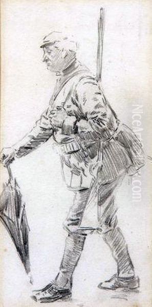 A Sporting Gent Carrying Umbrella - view 1