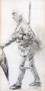 A Sporting Gent Carrying Umbrella by Philip William May