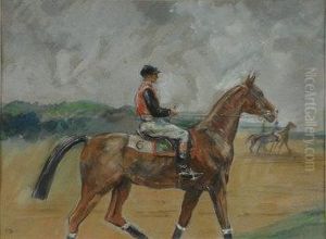 British Racehorse With Jockey Up by Philip William May