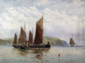Fishing Boat And Steam Launch Becalmed Off Coast by Walter William May
