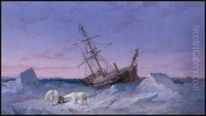 Tall Ship Foundering In Arctic Waters, Franklinexpedition by Walter William May