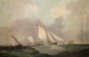 Mid 19th Century- A Cutter And Other Shipping In Heavy Seas by G. Mayer