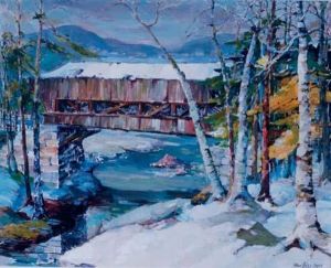 Vermont Winter Landscape With Wooden Covered Bridge by Peter Bela Mayer