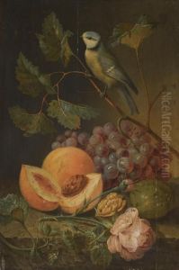Still Life With Grapes And Apples And A Crested Tit by Johann Nepomuk Mayrhofer