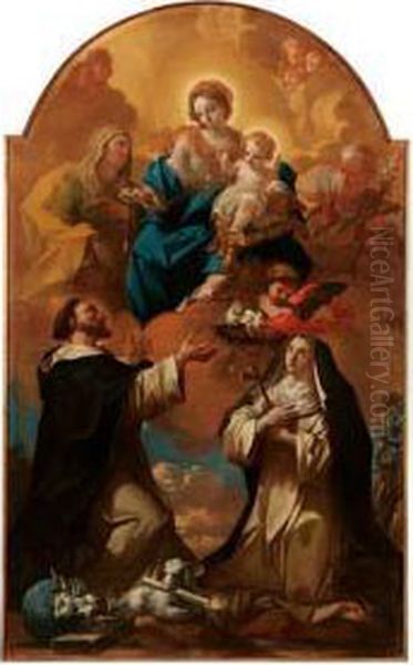 La Madonna E Il Bambin Gesu Offrono Il Rosario A San Domenico E Santa Caterina Da Siena - view 1