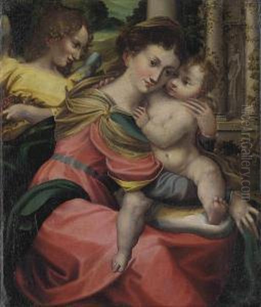 The Madonna And Child With An Angel In A Garden - view 1