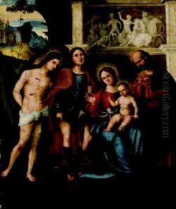 Madonna Con Il Bambino, San Giuseppe, San Sebastiano E San Rocco by Ludovico Mazzolino