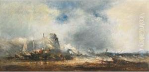 Vessels Beached On A Rocky Shore by William McAlpine