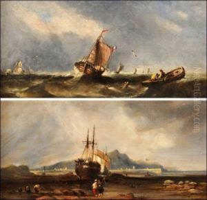 Stormy Seascape With Figures In Boats by William McAlpine