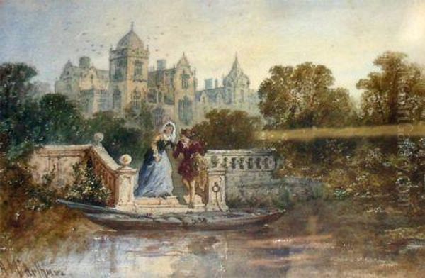 Figures Boarding A Punt By Country House - view 1