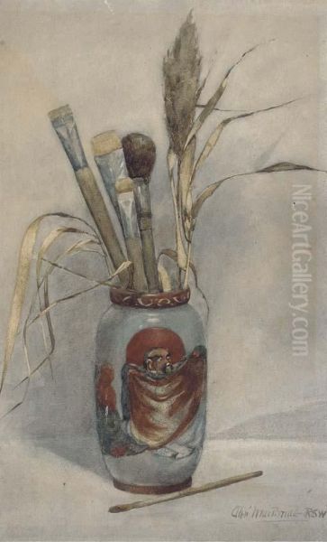 Still Life With Paint Brushes In A Japanese Vase - view 1