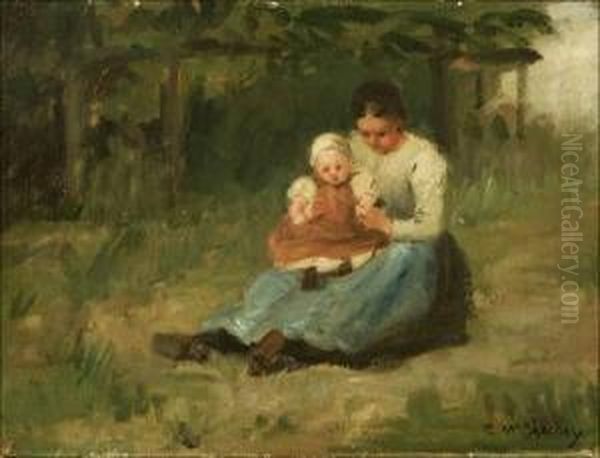 Mother Holding Baby In Landscape - view 1