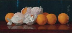Wrapped Oranges On A Tabletop by William Joseph Mccloskey