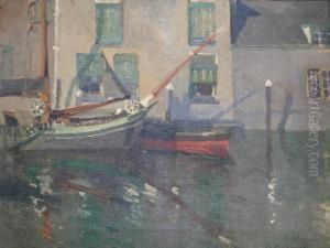 Boats Moored Near Houses by Mary Mccrossan