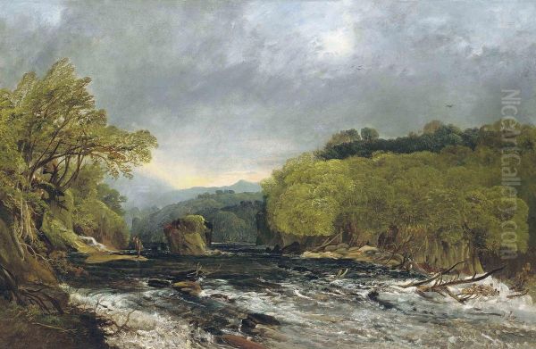 An Angler In A Stormy Landscape - view 1