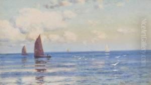 Sailing Boats Off The Coast by John Mcdougal