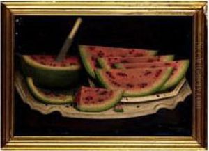 Watermelon Wedges On A White Platter On A Marble-topped Table