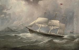 The Black Ball Clipper 
Ocean Chief 
 On Her Australian Run With The Crew Aloft Reefing-down The Sails