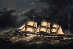 The Emily St. Pierre Approaching The Port Lynas Lighthouse Underreduced Sail by Duncan Mcfarlane
