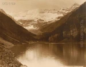 Lake Louise And Victoria Glacier. by William Mcfarlane Notman