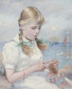 Girl Knitting by John Mcghie