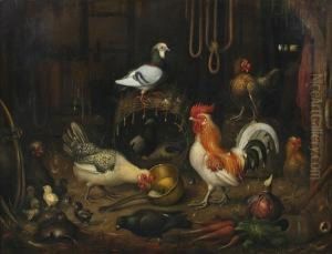 Chickens And Pigeons In A Barn by Mcghrehan