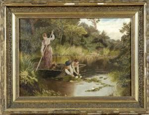 Landscape With River And Figures In Boat by Elizabeth Mchaffey