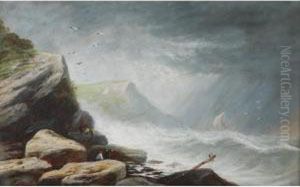 And Masted Sailing Ship In Distress by Joseph Wrightson McIntyre