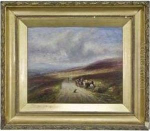 Horses Being Watered On A Moorland Road by Joseph Wrightson McIntyre