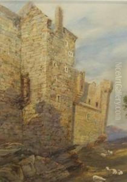 Sheep Grazing Before A Castle - view 1