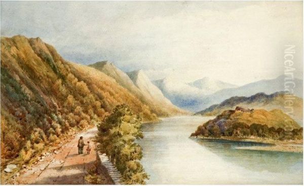 Man And Child On A Lakeside Path - view 1