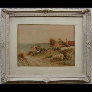 Oceanside Cottages With Figure by D Mcleod