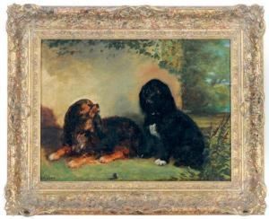 Two King Charles Spaniels In A Landscape