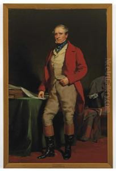 Portrait Of William Aird, Member Of The Lanarkshire And Renfrewshire Foxhounds, Full-length, In Hunting Dress, Standing By A Green Draped Table, His Right Hand Resting On A Newspaper - view 1