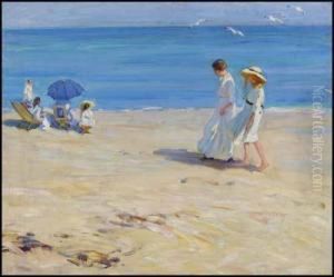 The Blue Sea (on The Beach At St. Malo) by Helen Galloway Mcnicoll