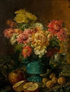A Still Life Of Chrysanthemums In A Vase